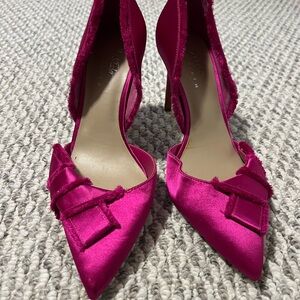 Lord & Taylor Vibrant Pink Satin Heels with Bow